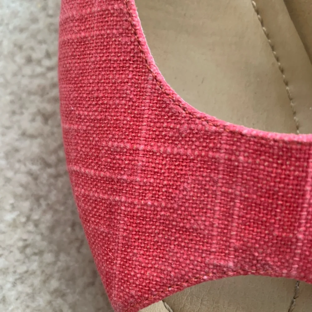 Chinese Laundry Orange Linen Peep Toe Straw Wedge Sandals Size 8.5